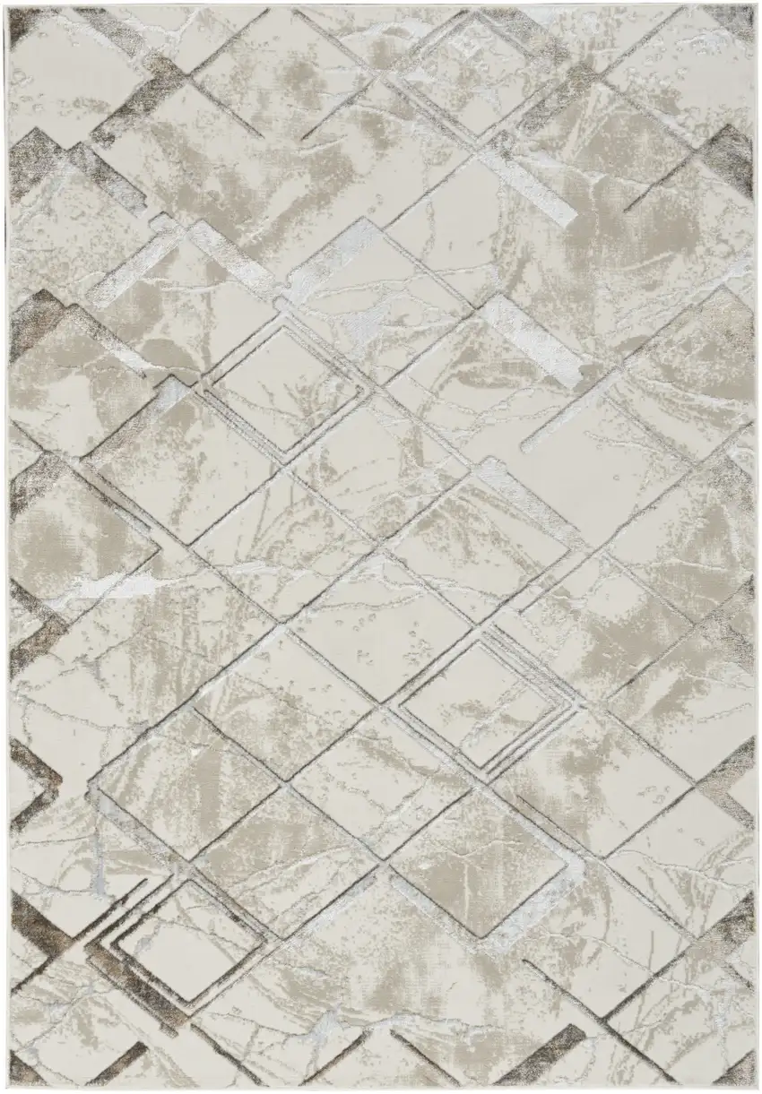 Ivory and Gray Abstract Non Skid Area Rug Photo 1