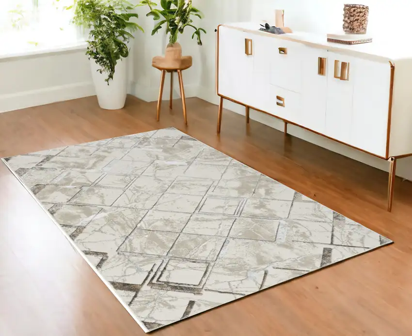 Ivory and Gray Abstract Non Skid Area Rug Photo 1