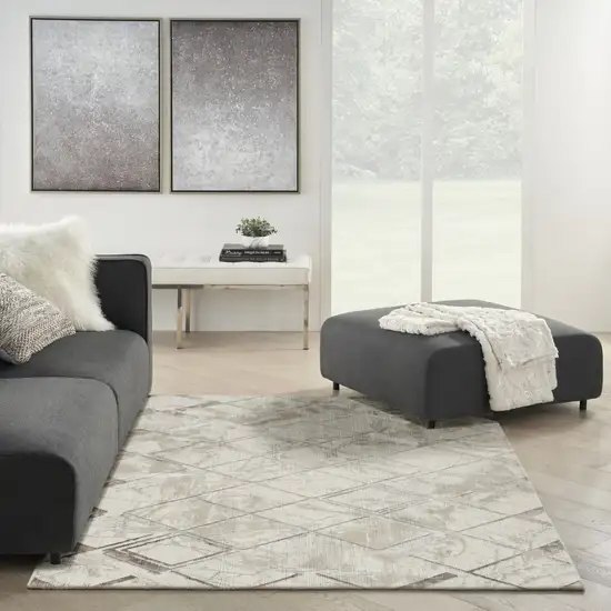 Ivory and Gray Abstract Non Skid Area Rug Photo 3
