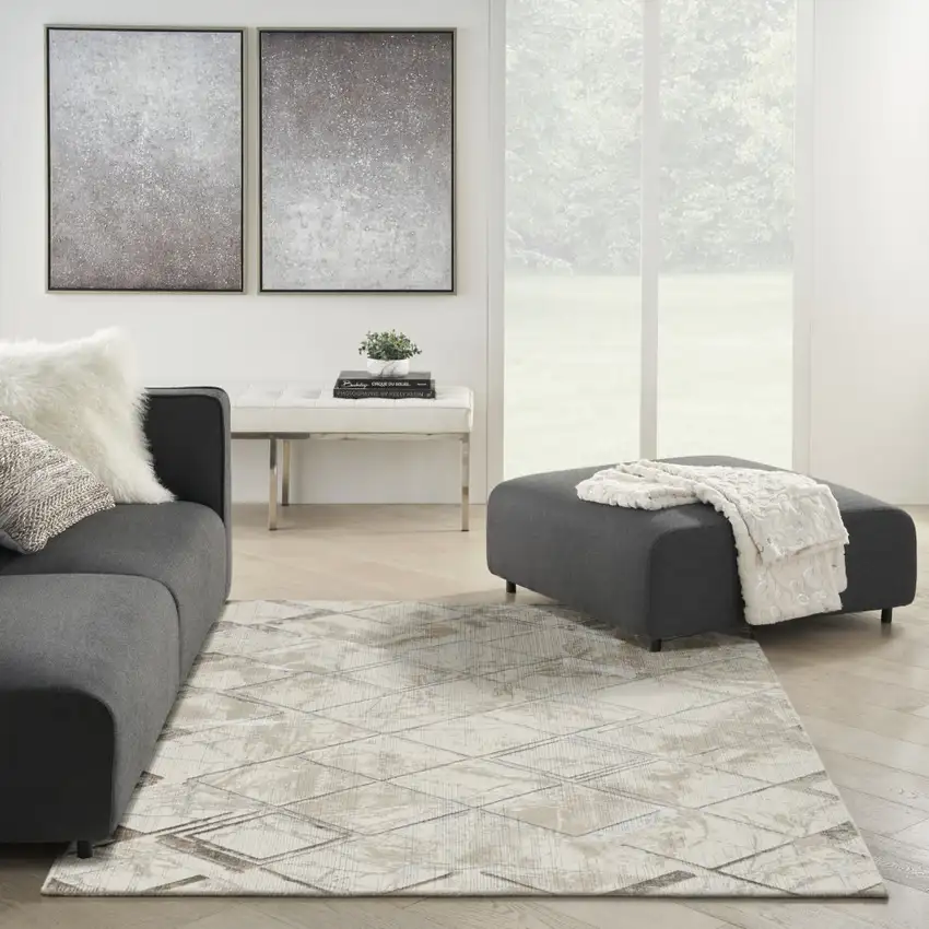 Ivory and Gray Abstract Non Skid Area Rug Photo 3
