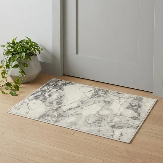 Ivory and Gray Abstract Non Skid Area Rug Photo 1