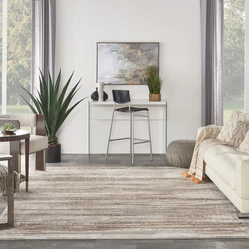 Ivory and Gray Abstract Non Skid Area Rug Photo 2