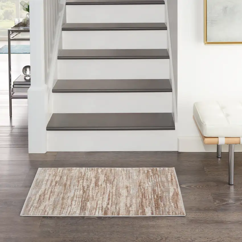 Ivory and Gray Abstract Non Skid Area Rug Photo 5