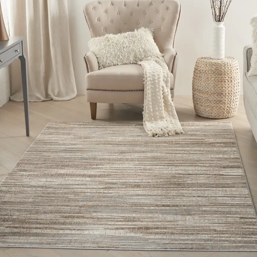 Ivory and Gray Abstract Non Skid Area Rug Photo 4