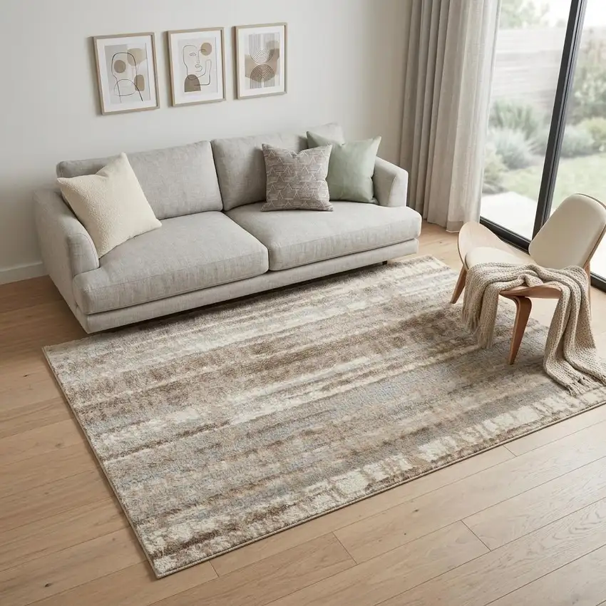 Ivory and Gray Abstract Non Skid Area Rug Photo 1