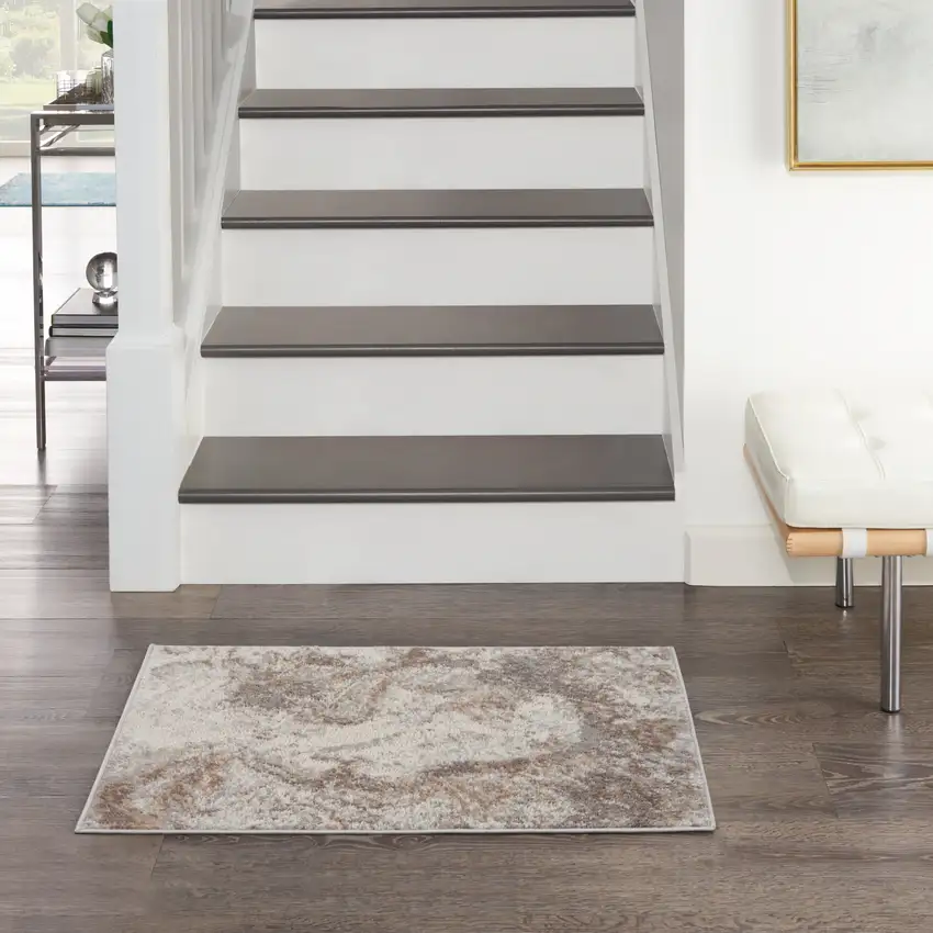 Ivory and Gray Abstract Non Skid Area Rug Photo 3