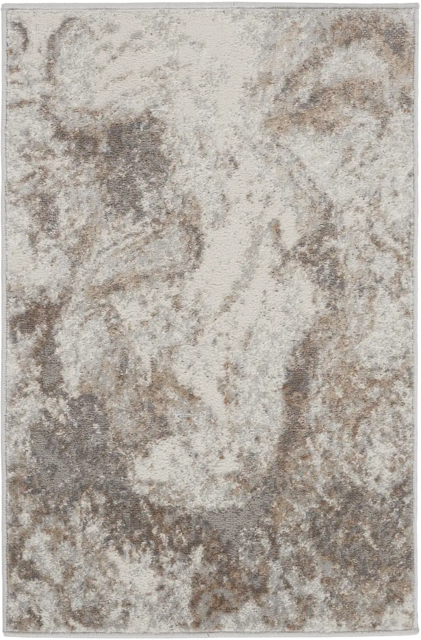 Ivory and Gray Abstract Non Skid Area Rug Photo 2