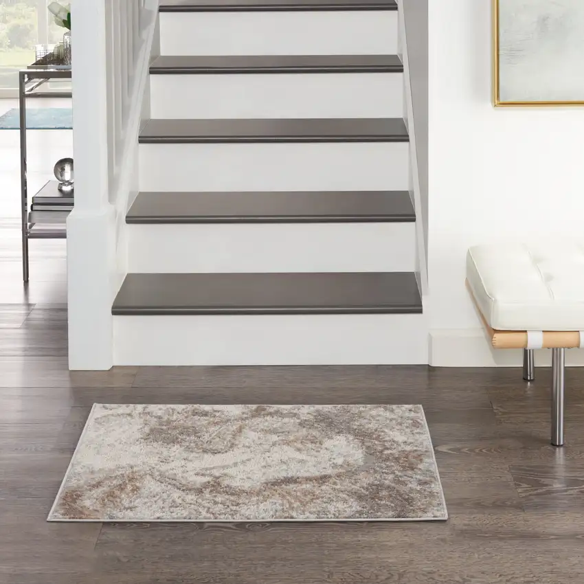 Ivory and Gray Abstract Non Skid Area Rug Photo 8