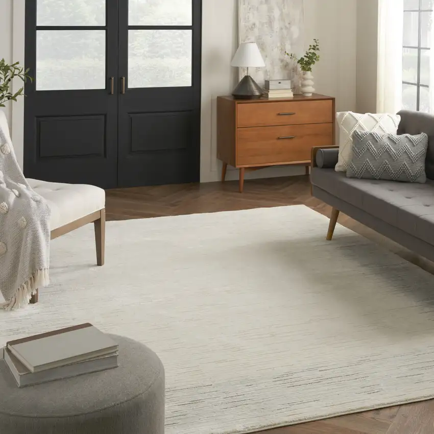Ivory and Gray Abstract Power Loom Area Rug Photo 4