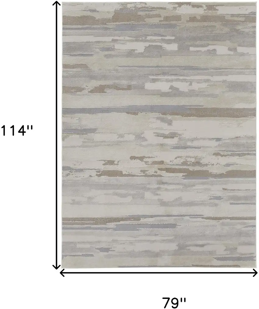 Ivory and Gray Abstract Power Loom Distressed Area Rug Photo 3