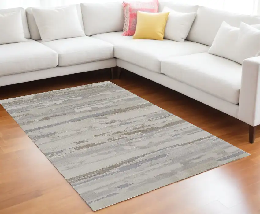 Ivory and Gray Abstract Power Loom Distressed Area Rug Photo 1