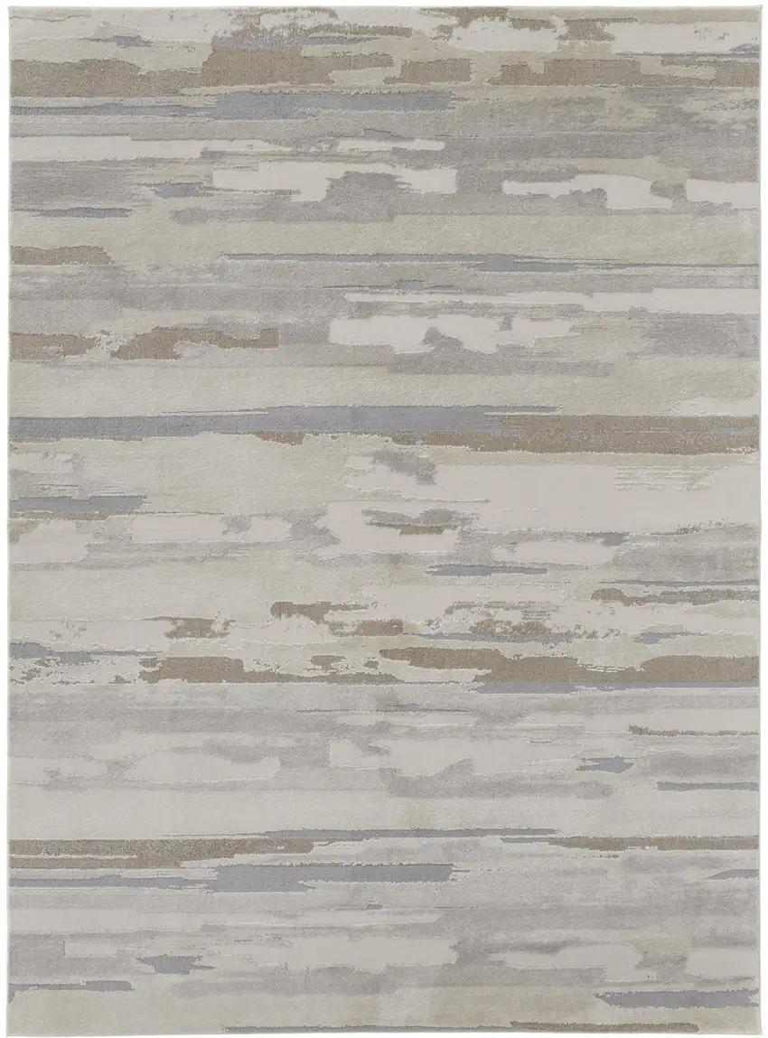 Ivory and Gray Abstract Power Loom Distressed Area Rug Photo 2