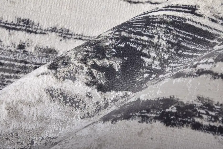 Ivory and Gray Abstract Power Loom Worn Faded Area Rug Photo 9
