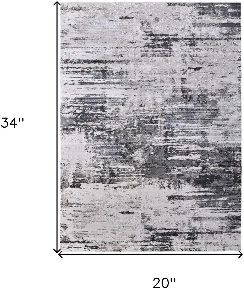 Ivory and Gray Abstract Power Loom Worn Faded Area Rug Photo 3