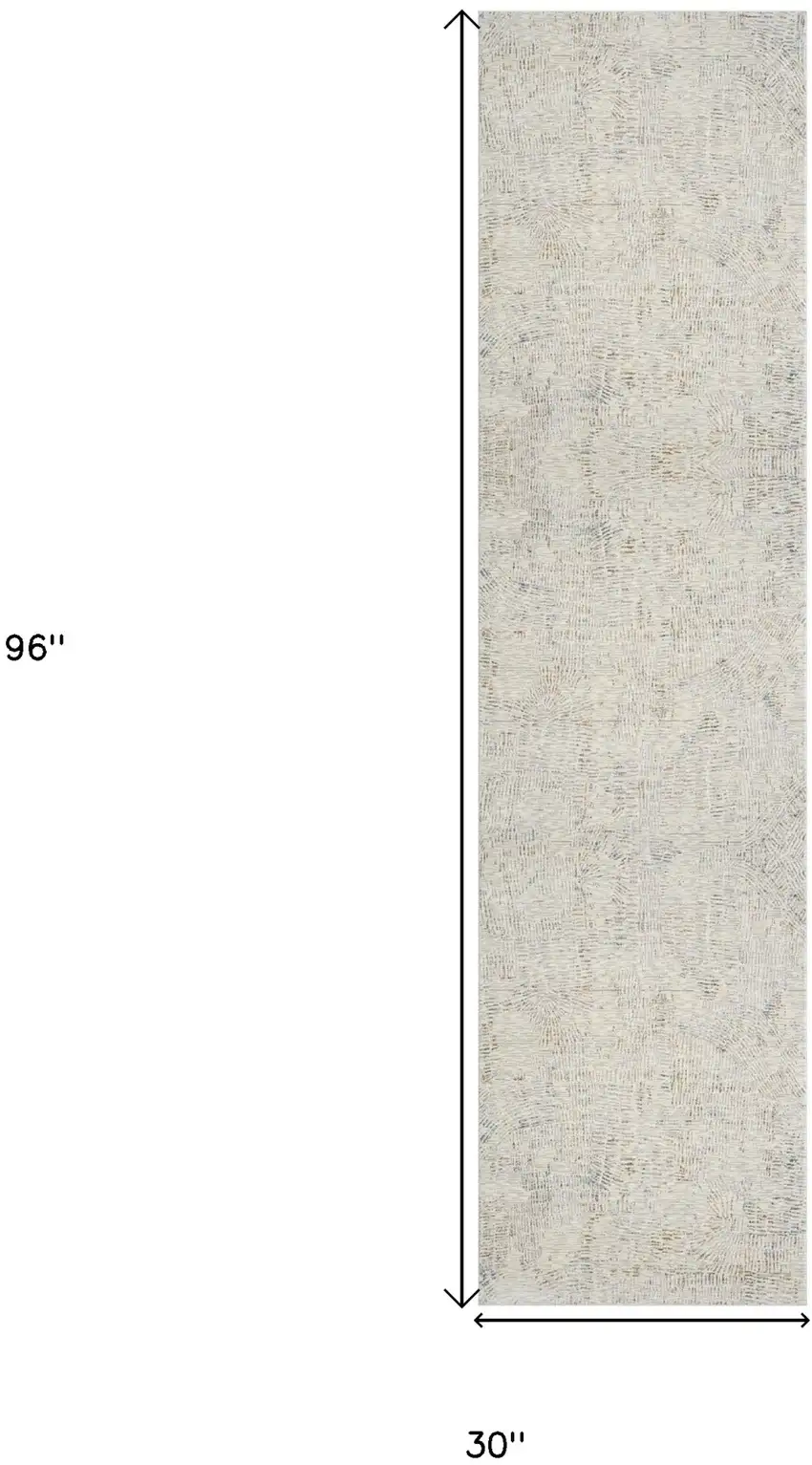 Ivory and Gray Abstract Runner Rug Photo 3