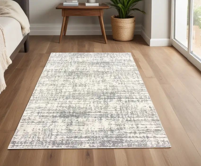 Ivory And Gray Abstract Strokes Area Rug Photo 1