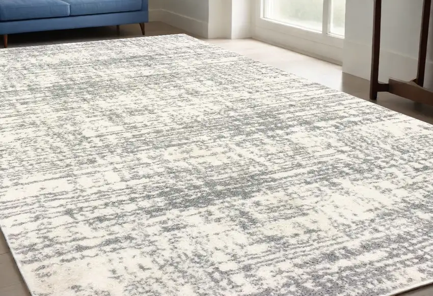 Ivory And Gray Abstract Strokes Area Rug Photo 1