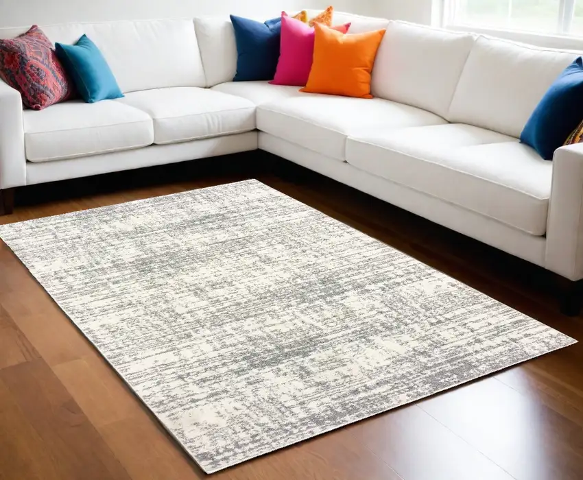 Ivory And Gray Abstract Strokes Area Rug Photo 1