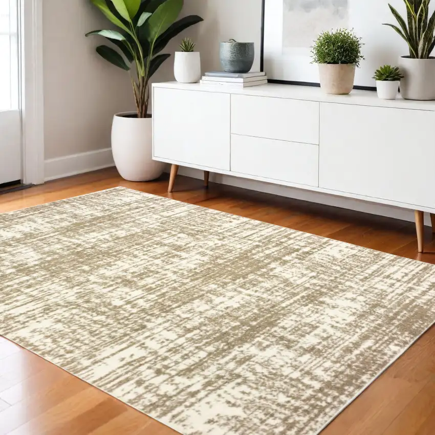 Ivory And Gray Abstract Strokes Area Rug Photo 1