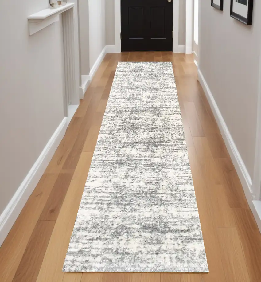 2' X 8' Ivory And Gray Abstract Strokes Runner Rug Photo 1