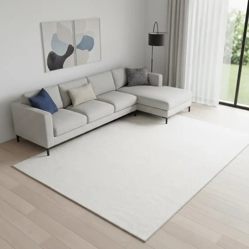 Ivory and Gray Abstract Washable Area Rug Photo 1