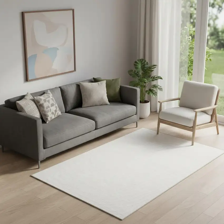 Ivory and Gray Abstract Washable Area Rug Photo 1