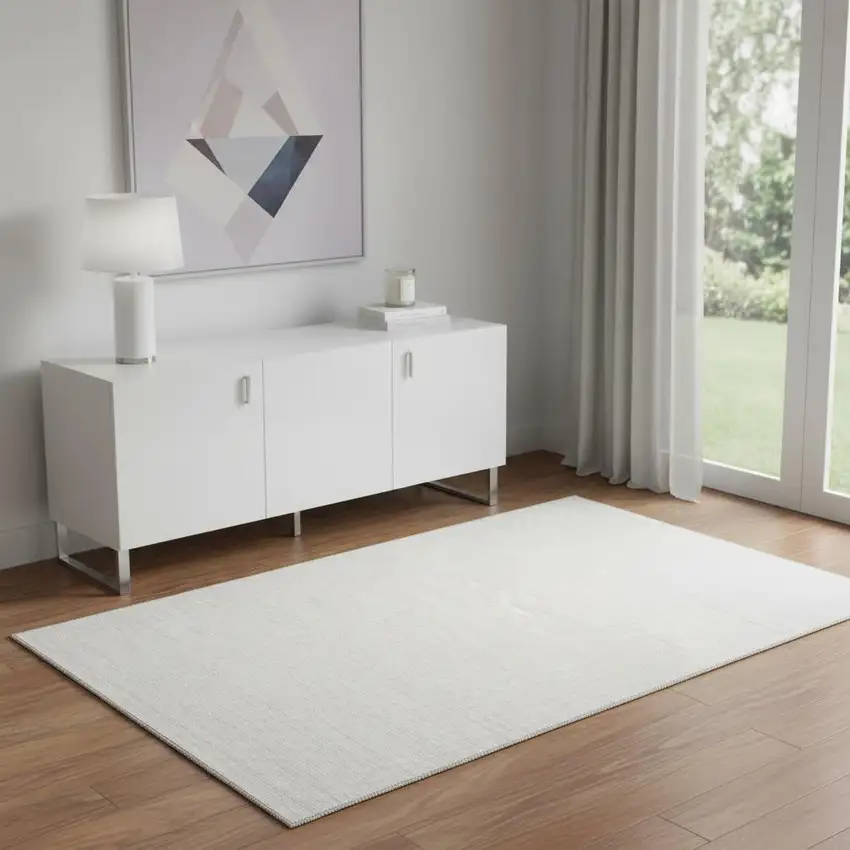 Ivory and Gray Abstract Washable Area Rug Photo 1