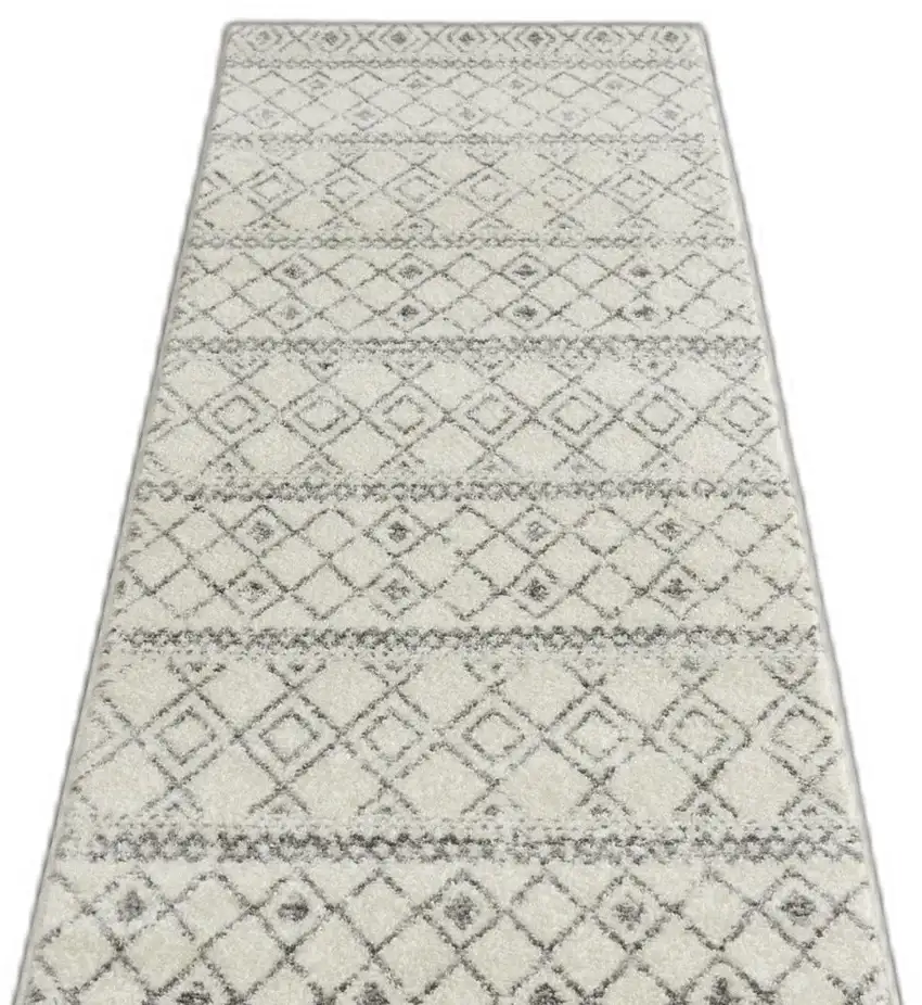 Ivory and Gray Berber Pattern Runner Rug Photo 9