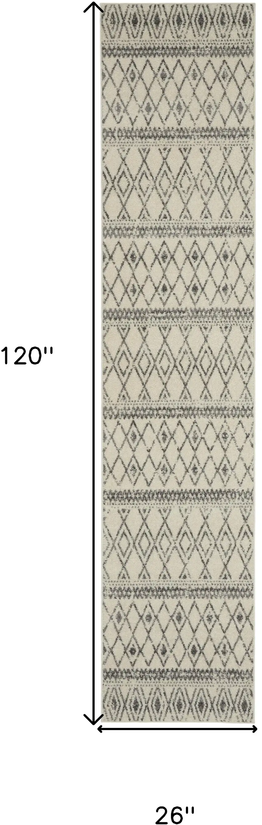 10' Gray And Ivory Geometric Runner Rug Photo 8