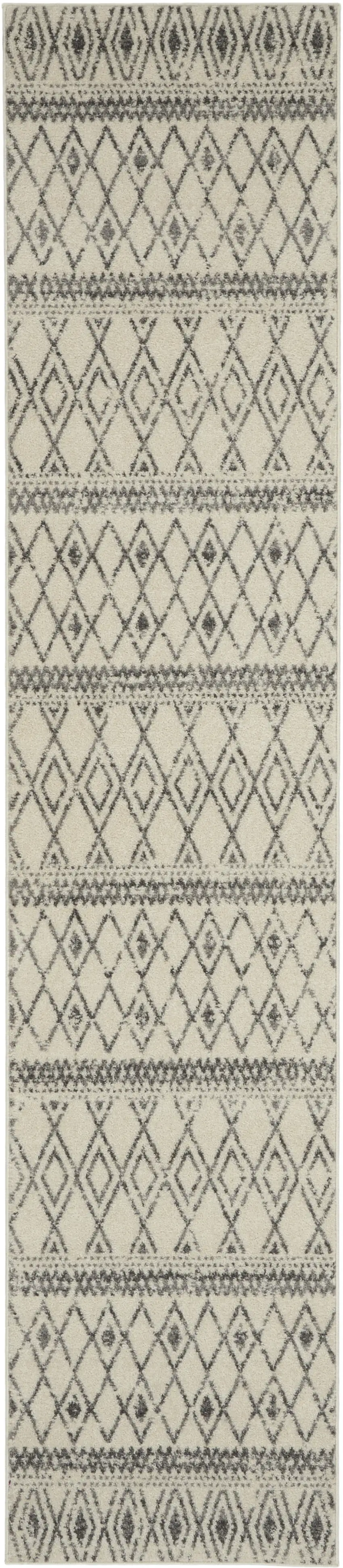 10' Gray And Ivory Geometric Runner Rug Photo 1