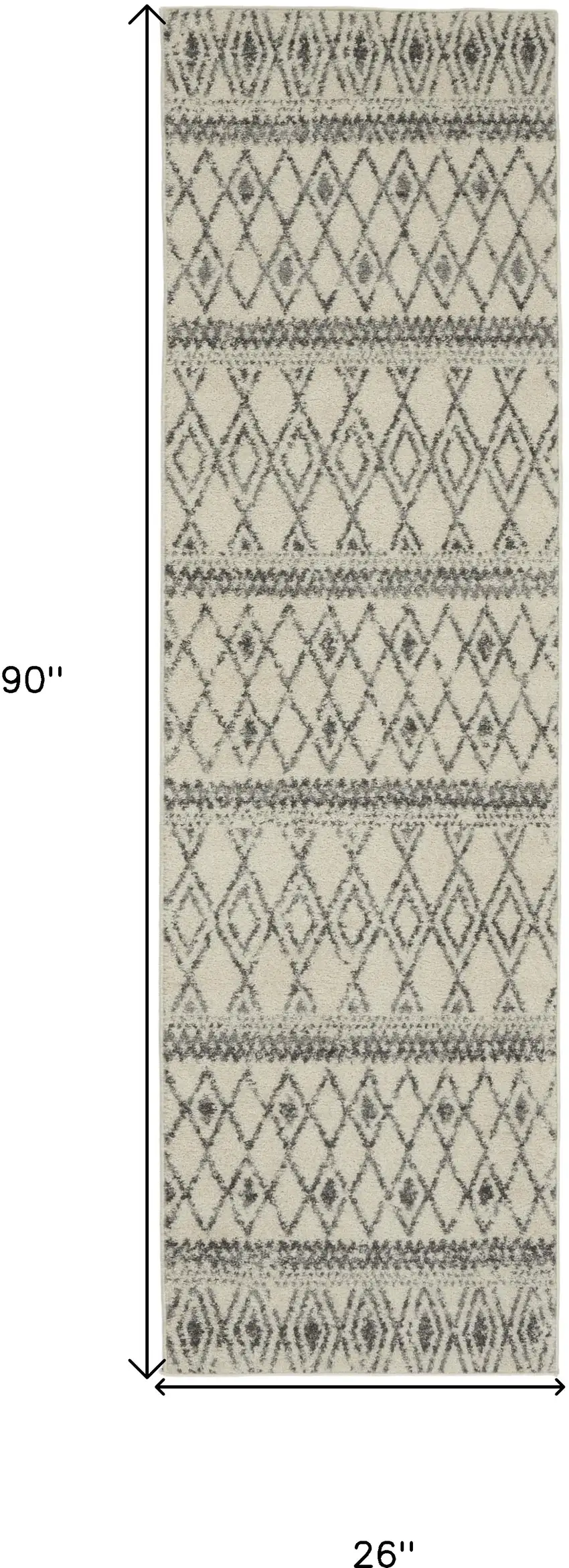 8' Gray And Ivory Geometric Runner Rug Photo 8