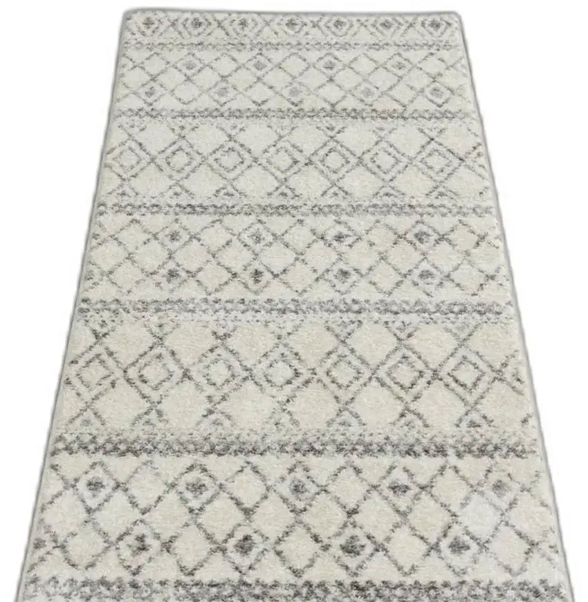 Ivory and Gray Berber Pattern Runner Rug Photo 9