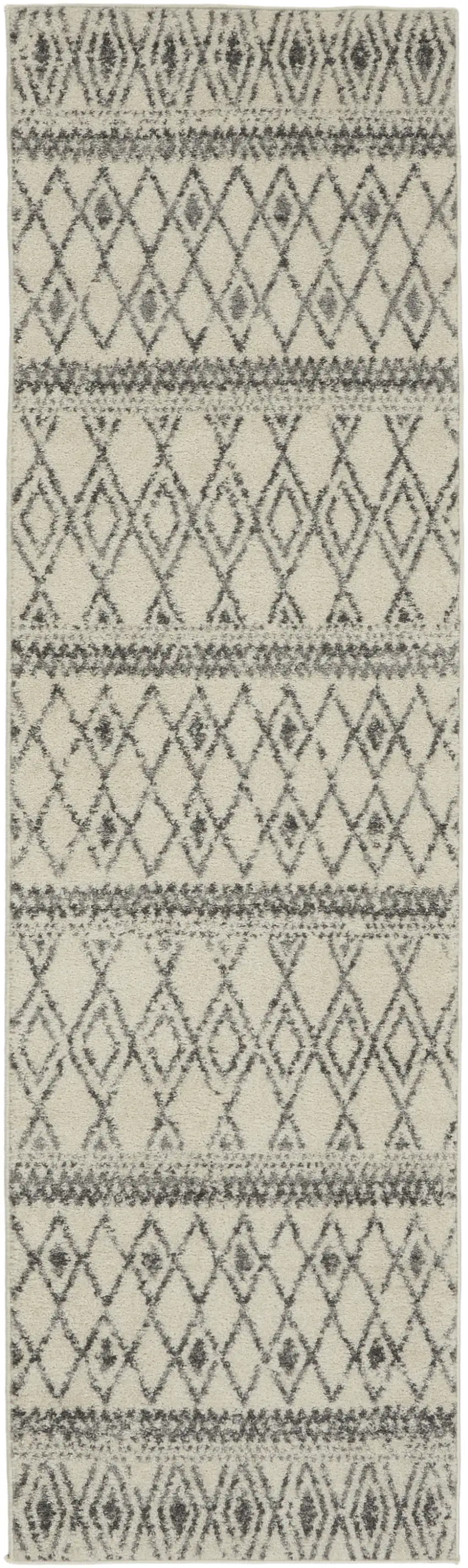 8' Gray And Ivory Geometric Runner Rug Photo 1