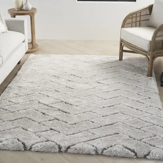 Ivory and Gray Chevron Shag Area Rug Photo 4