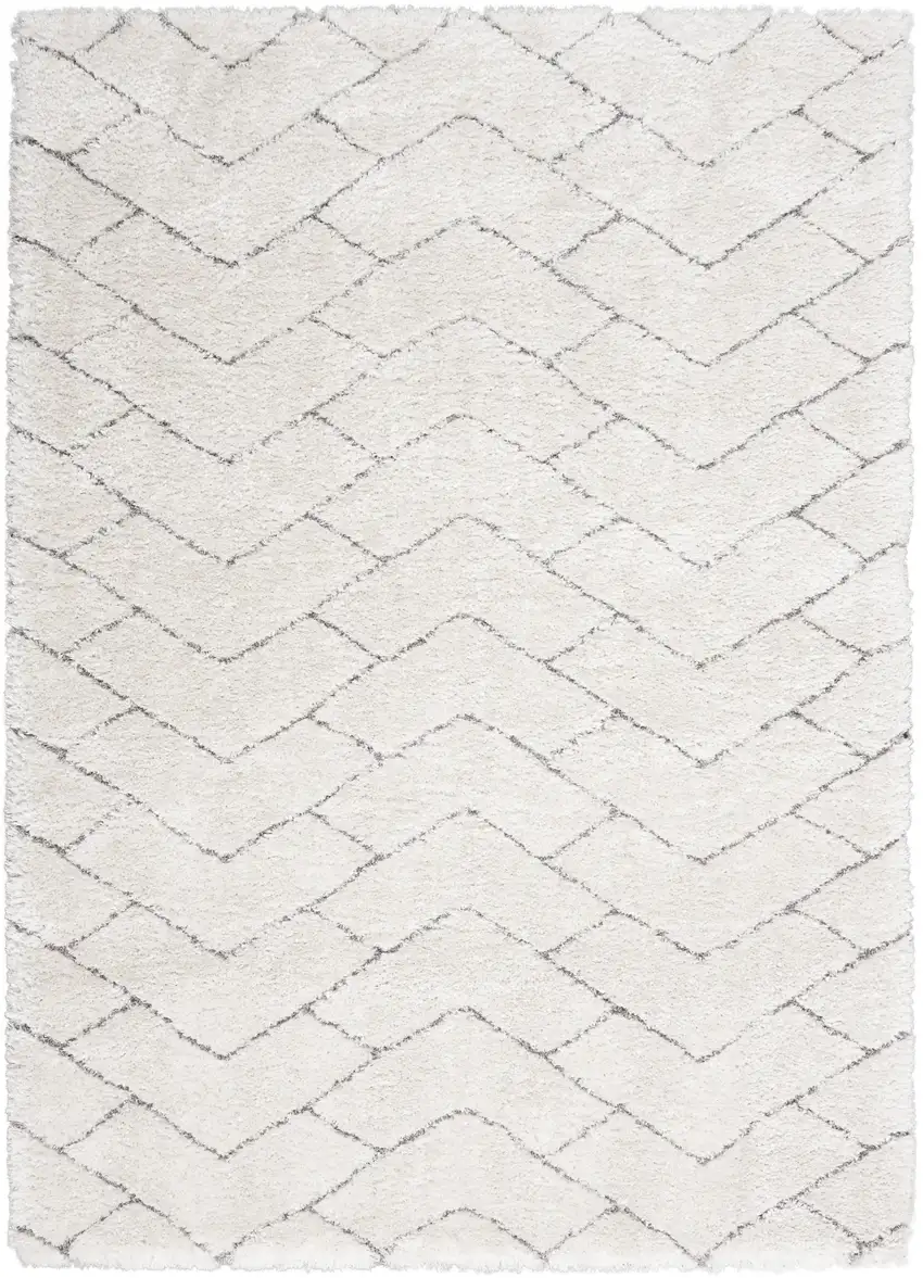 Ivory and Gray Chevron Shag Area Rug Photo 2