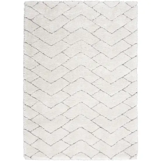 Ivory and Gray Chevron Shag Area Rug Photo 8