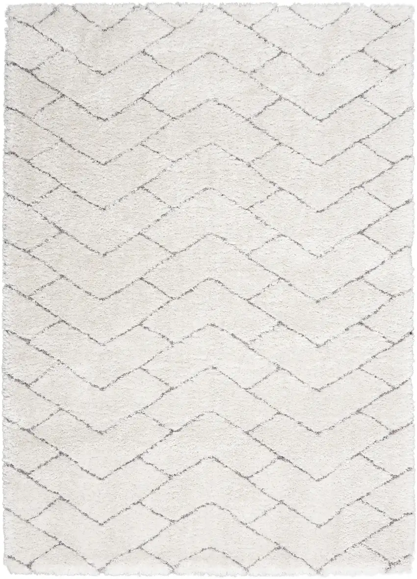 Ivory and Gray Chevron Shag Area Rug Photo 8