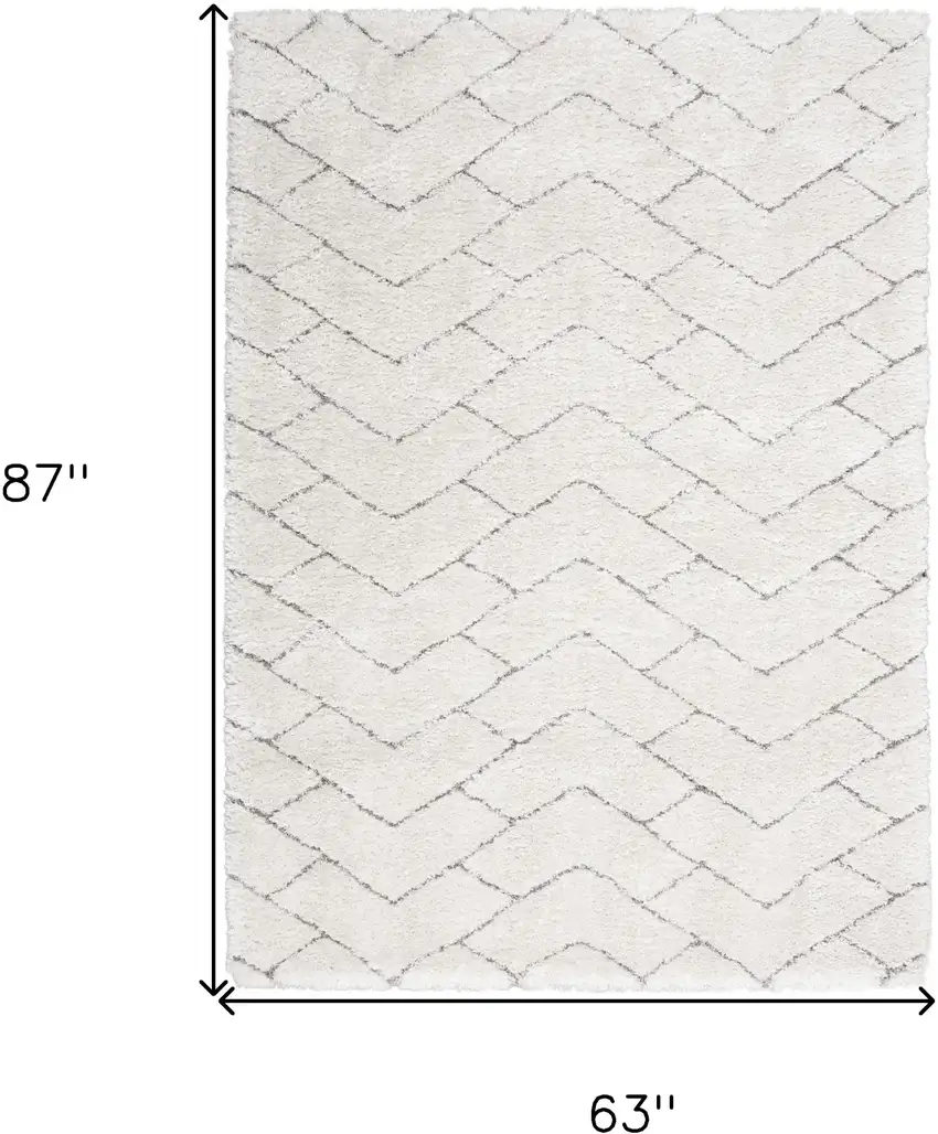 Ivory and Gray Chevron Shag Area Rug Photo 3