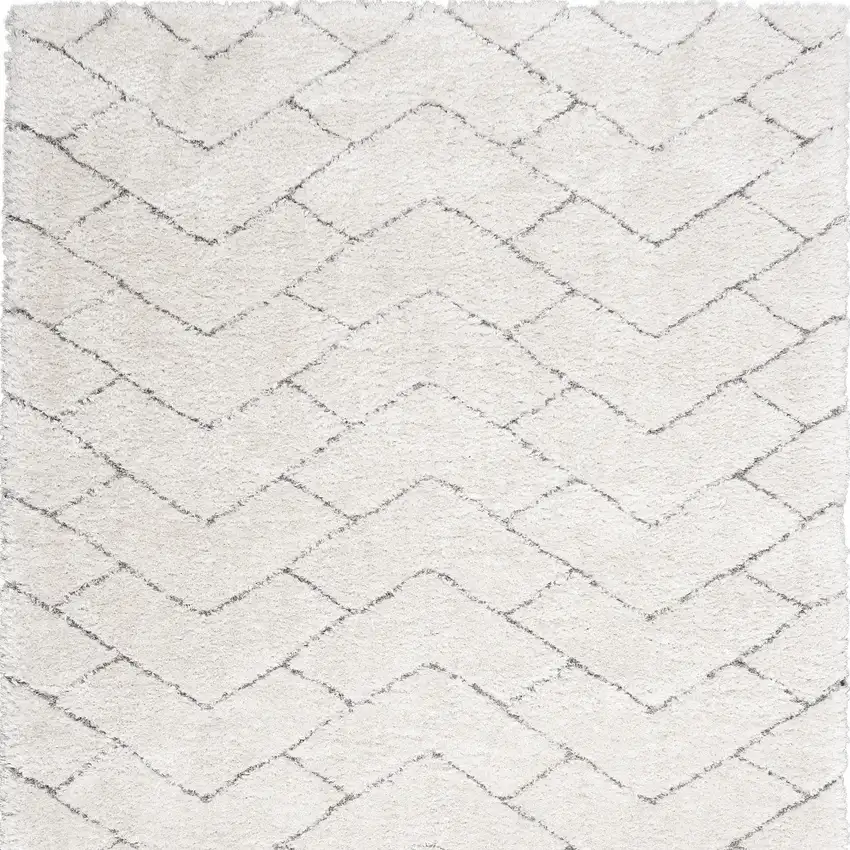 Ivory and Gray Chevron Shag Area Rug Photo 5
