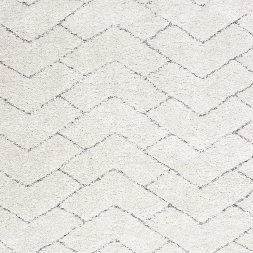 Ivory and Gray Chevron Shag Area Rug Photo 4