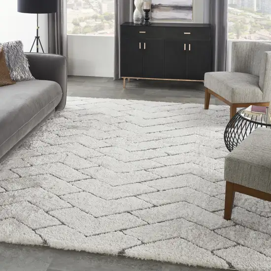 Ivory and Gray Chevron Shag Area Rug Photo 3