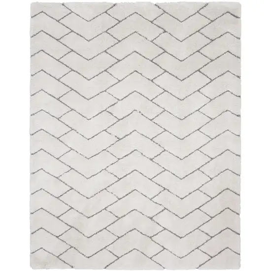 Ivory and Gray Chevron Shag Area Rug Photo 1