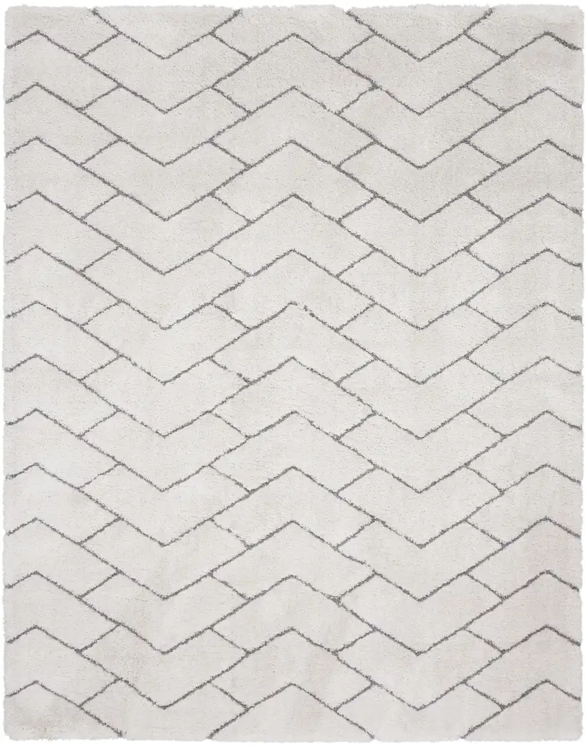 Ivory and Gray Chevron Shag Area Rug Photo 1