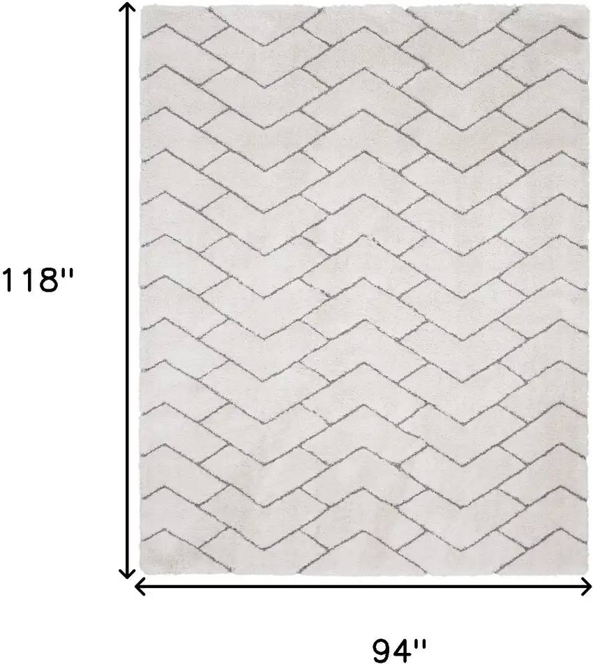Ivory and Gray Chevron Shag Area Rug Photo 3