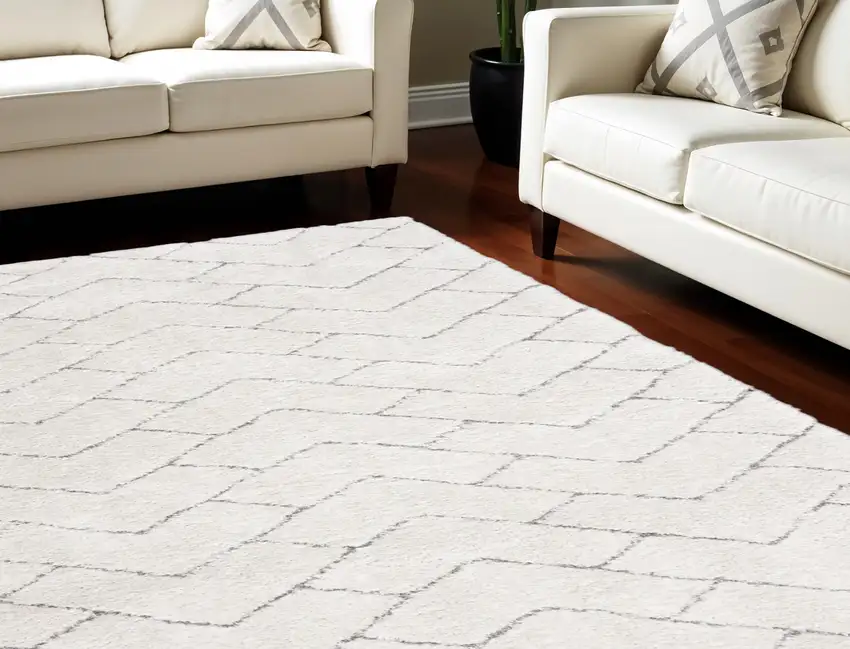 Ivory and Gray Chevron Shag Area Rug Photo 1