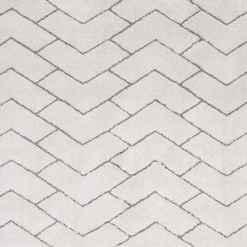 Ivory and Gray Chevron Shag Area Rug Photo 4