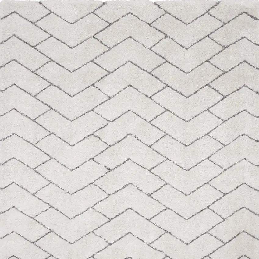 Ivory and Gray Chevron Shag Area Rug Photo 5