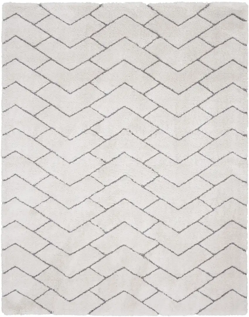 Ivory and Gray Chevron Shag Area Rug Photo 2