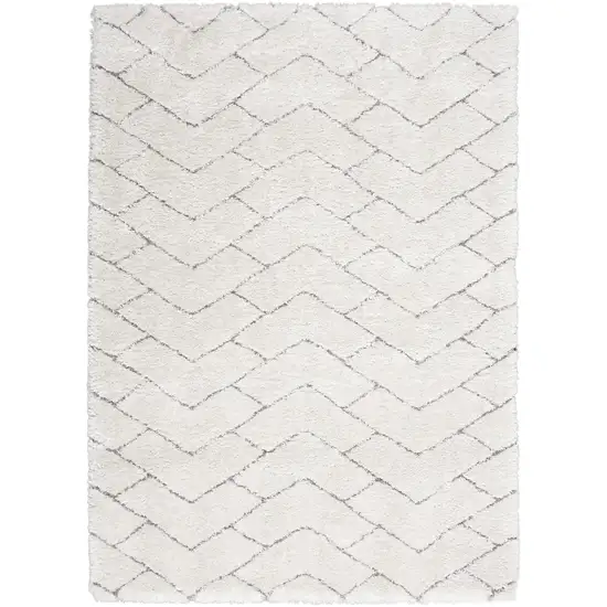 Ivory and Gray Chevron Shag Area Rug Photo 1