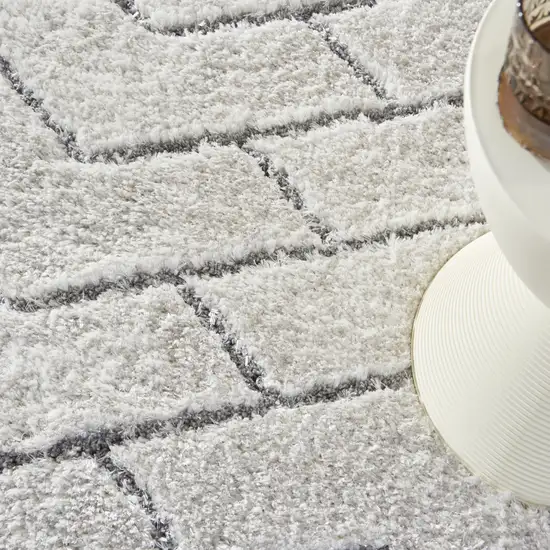 Ivory and Gray Chevron Shag Area Rug Photo 9